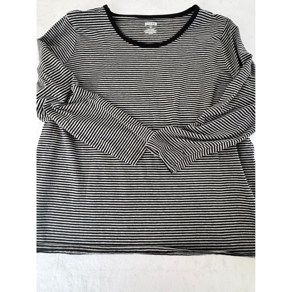 Duluth Trading Co Womens 2X Black Gray Striped Long Sleeve Scoop Neck Tee Top - Picture 3 of 4